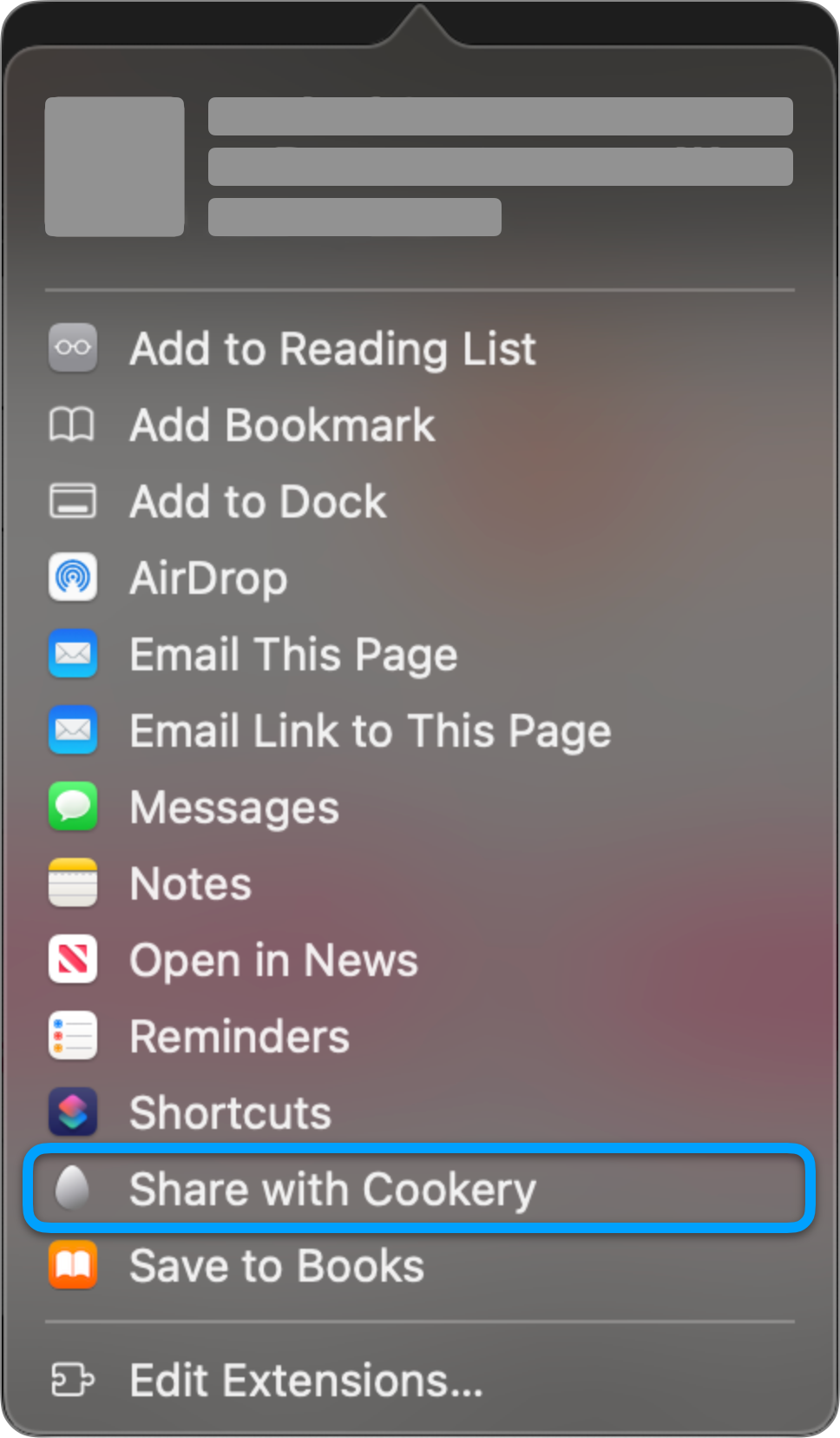Share Menu Popover